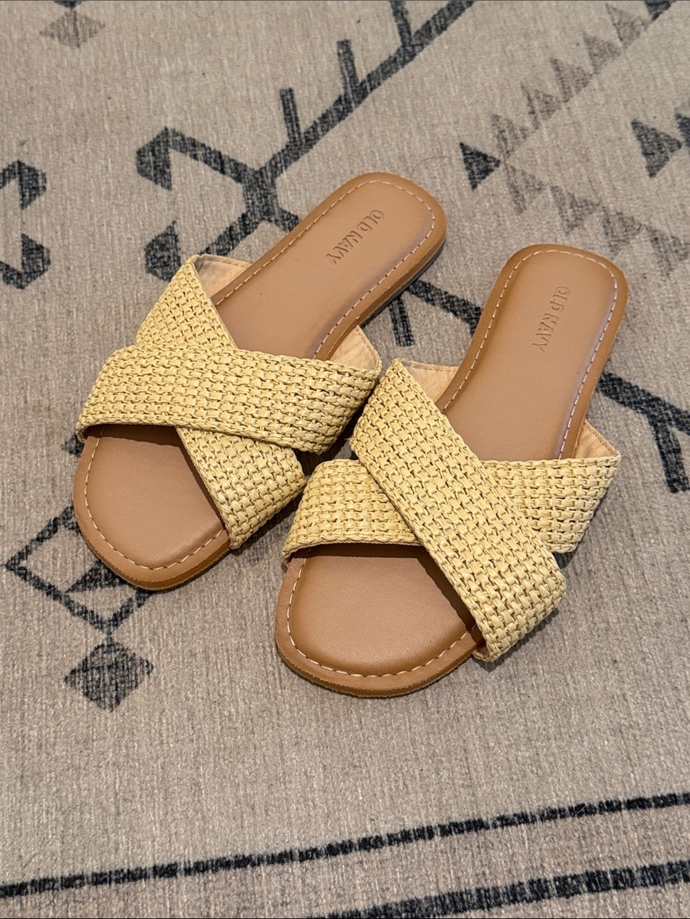 Old Navy Yellow Woven Crossband Slide Sandals